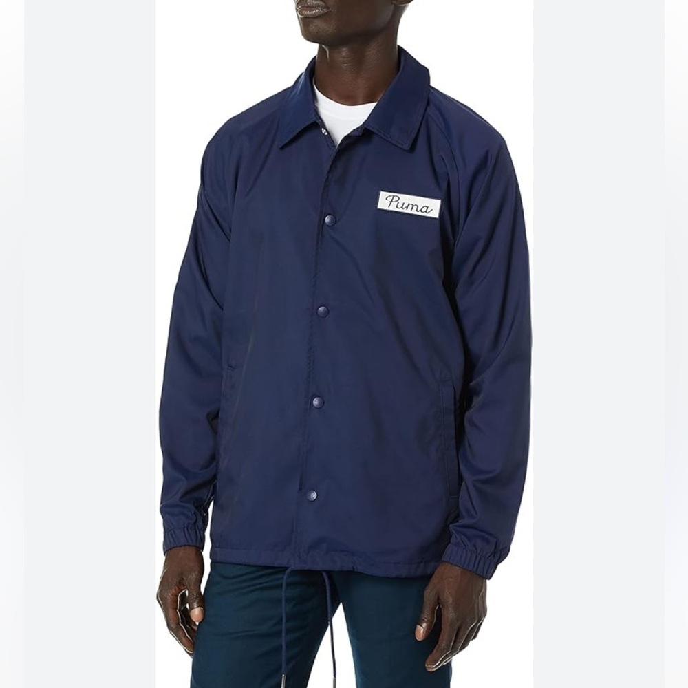 PUMA pumagolf Men's Coaches Jacket, PEACOAT blue color, size Medium NWOT